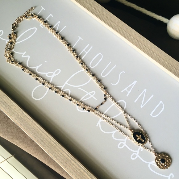 Layered Black Beaded Religious Gold Necklace - Picture 6 of 7